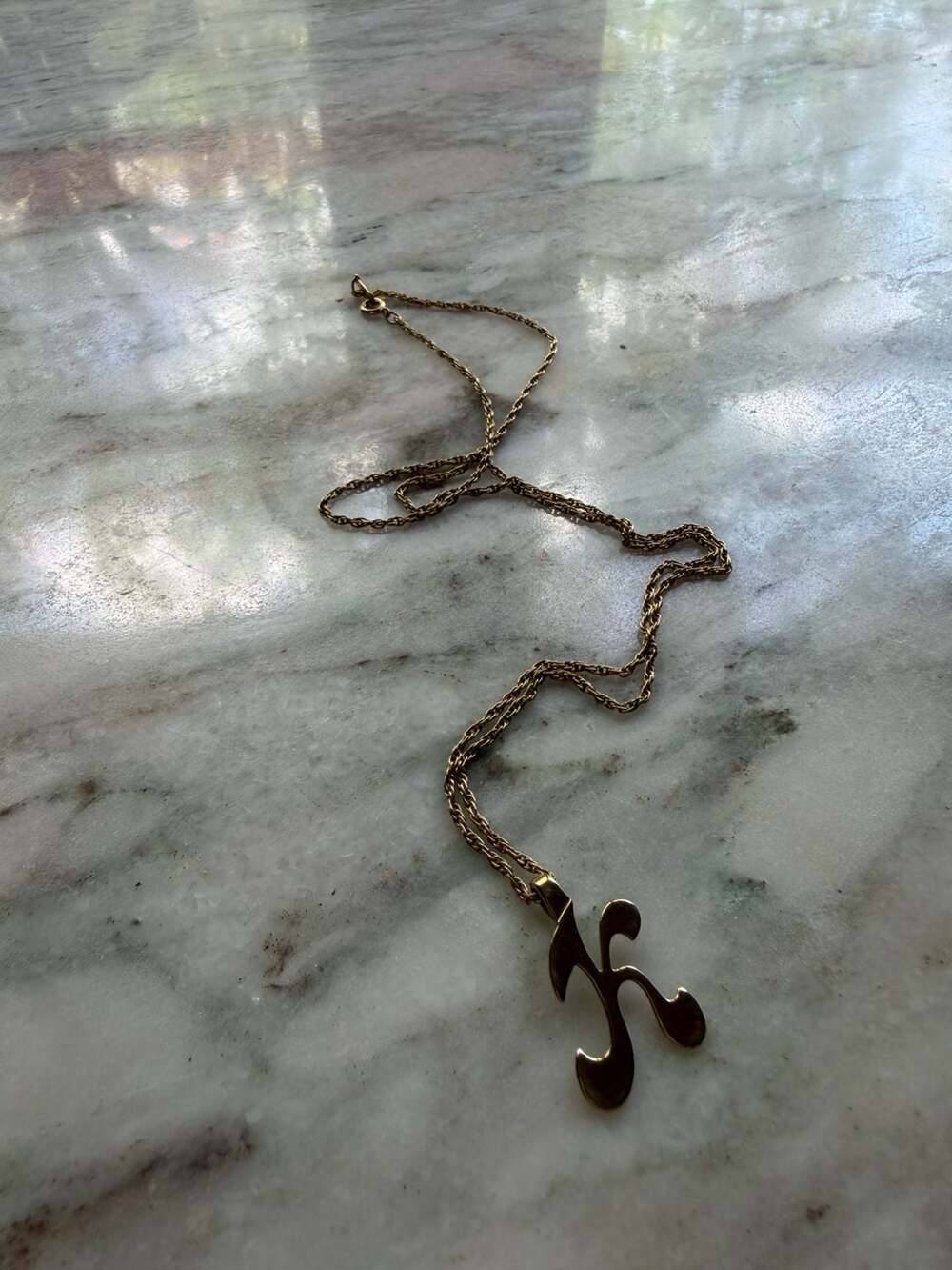 Vintage Gold Tone Cursive Letter K Initial Pendant Necklace
